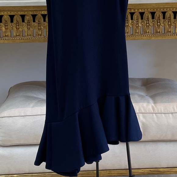 Torn by Ronny Kobo Navy Blue Asymmetrical Bottom Ruffle Midi Dress Size XS - Picture 4 of 10